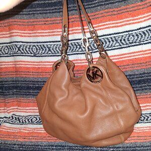 Michael Kors Large Fulton Brown Caramel Leather Shoulder Bag